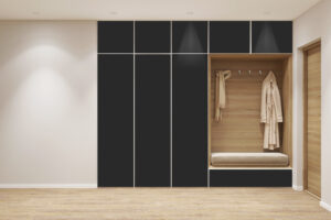 3d illustration. Entrance hall in the apartment with wardrobe. F